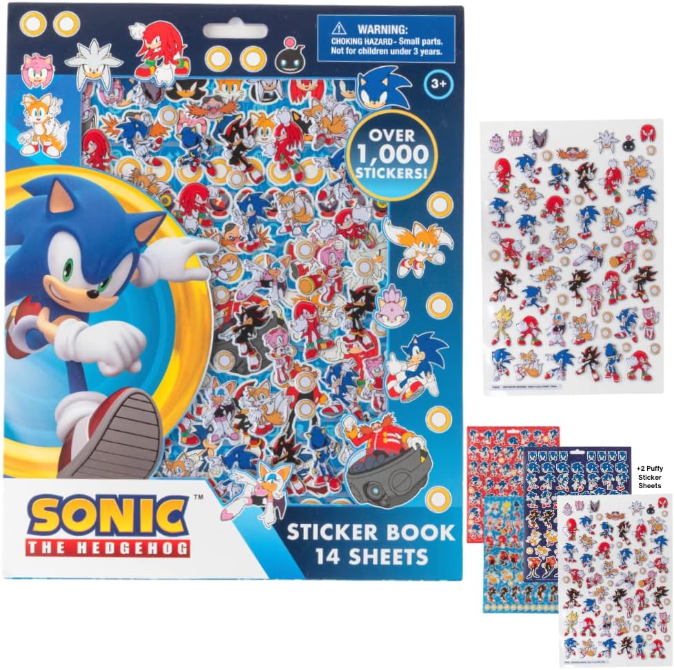 Sonic Sticker Book Set - 14 Sheets, 1200+ Puffy Stickers