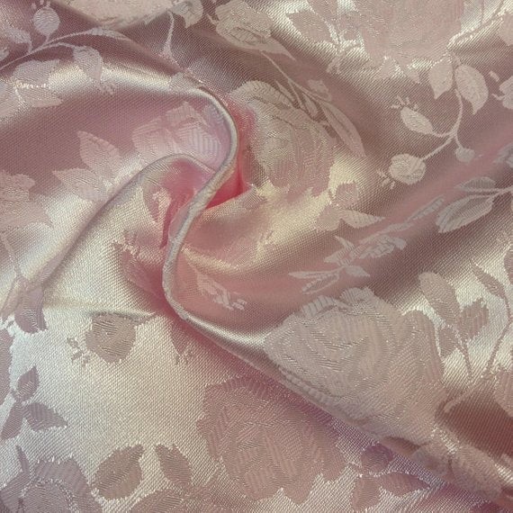 1 Yard Light Pink Floral Jacquard Satin Fabric for Dresses Jackets Skirts Crafts 54/56&#x22; Width