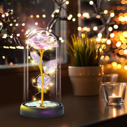 Rose Mothers Day Flowers Gifts for Mom from Daughter Son, Birthday Gifts for Women Wife Mom Grandma Nana, Light Up Rose Flowers in Glass Dome, Gifts for Teacher Mother&#x27;s Day Anniversary