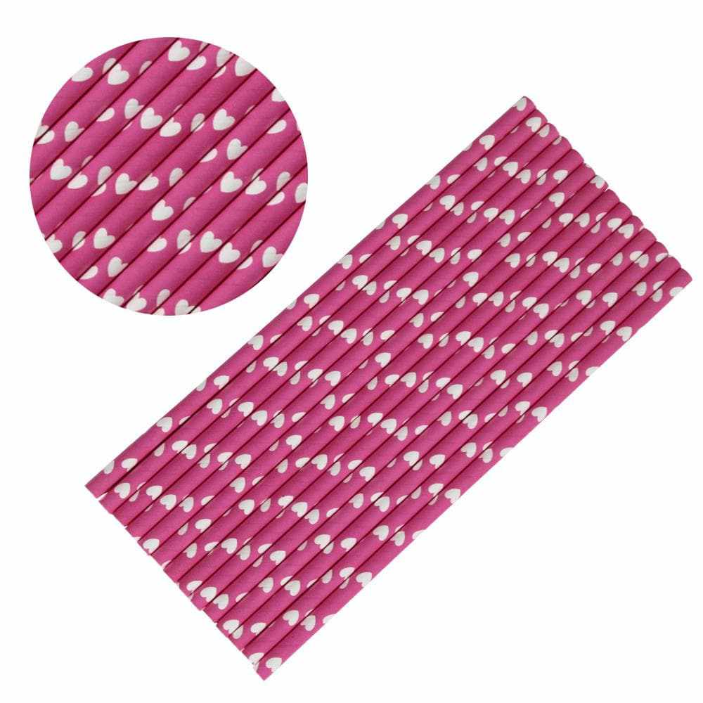 Bakell - Pink and White Heart Polka Dot Cake Pop Party Straws - 24pc