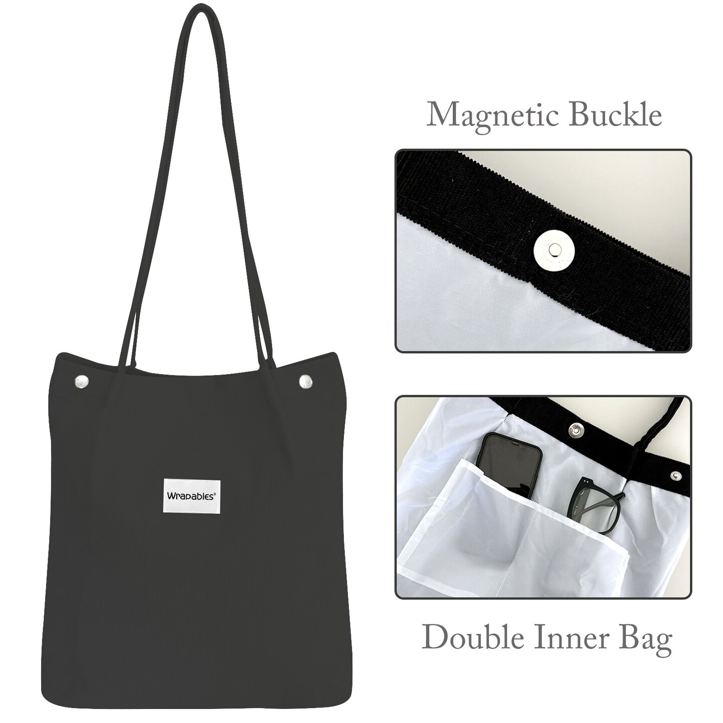 Wrapables Corduroy Tote Bag, Casual Everyday Shoulder Handbag