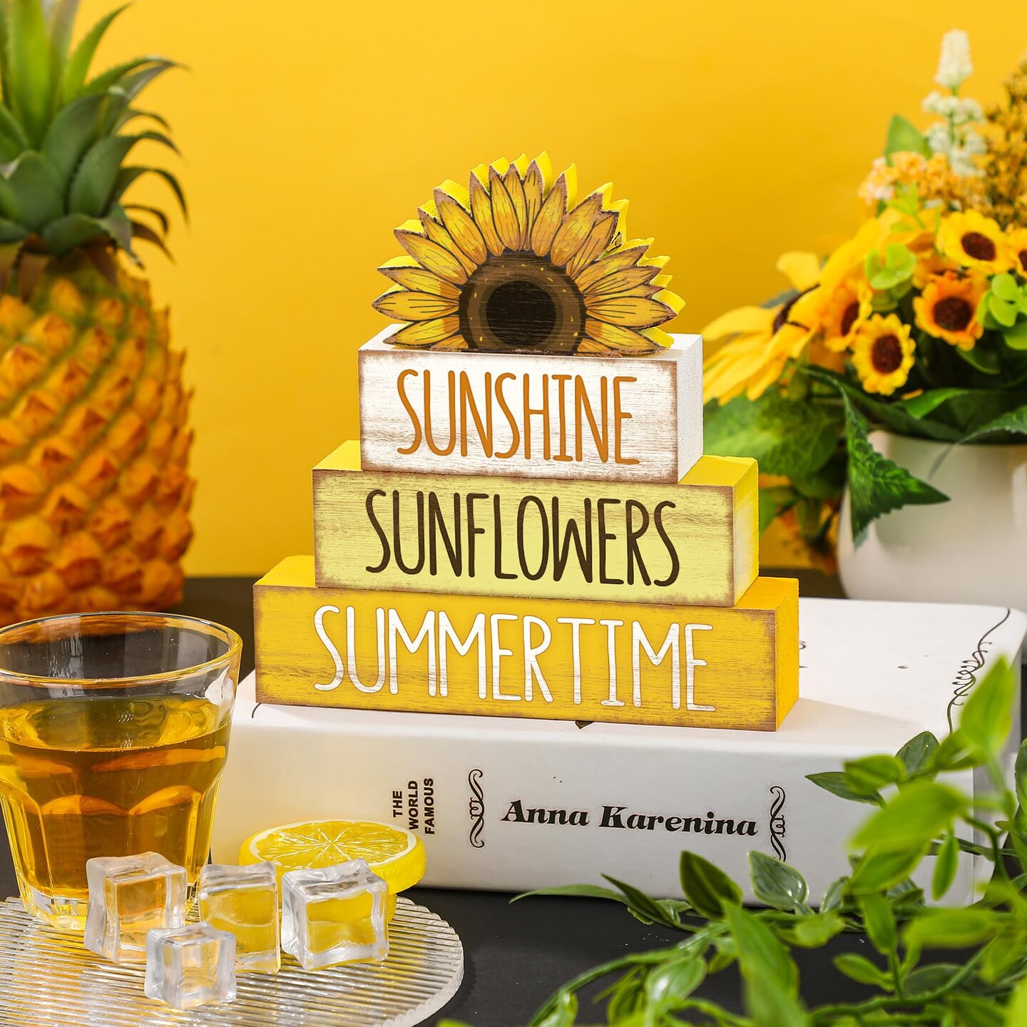 4 Pcs Summer Wooden Tiered Tray Decor Farmhouse Rustic Table Decor Books Stack Block Signs For Table Home Office Decorationsrustic Lemon W113828603
