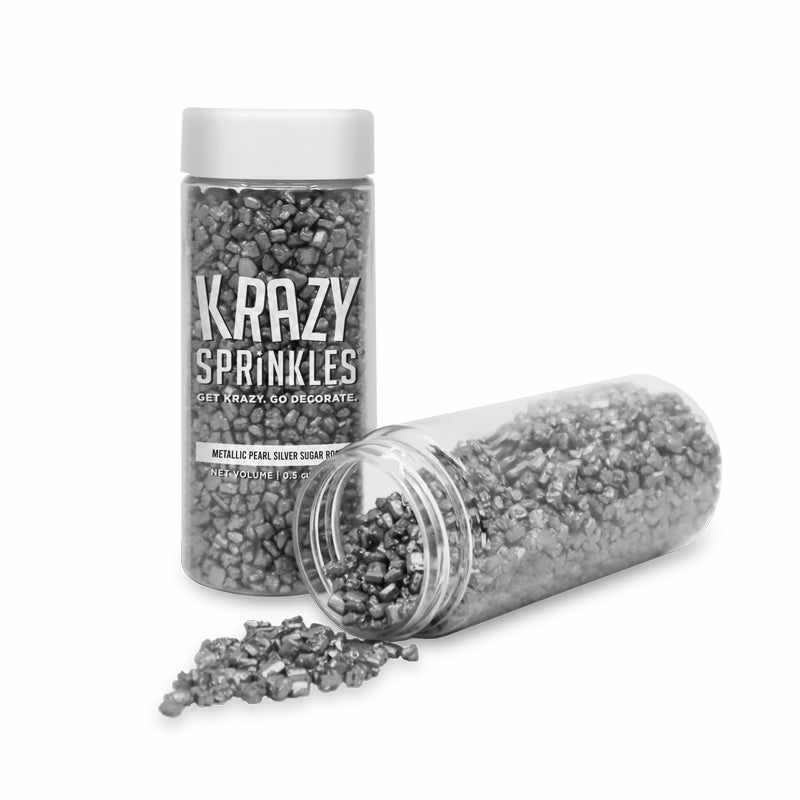 Metallic Silver Pearl Sugar Rocks Sprinkles