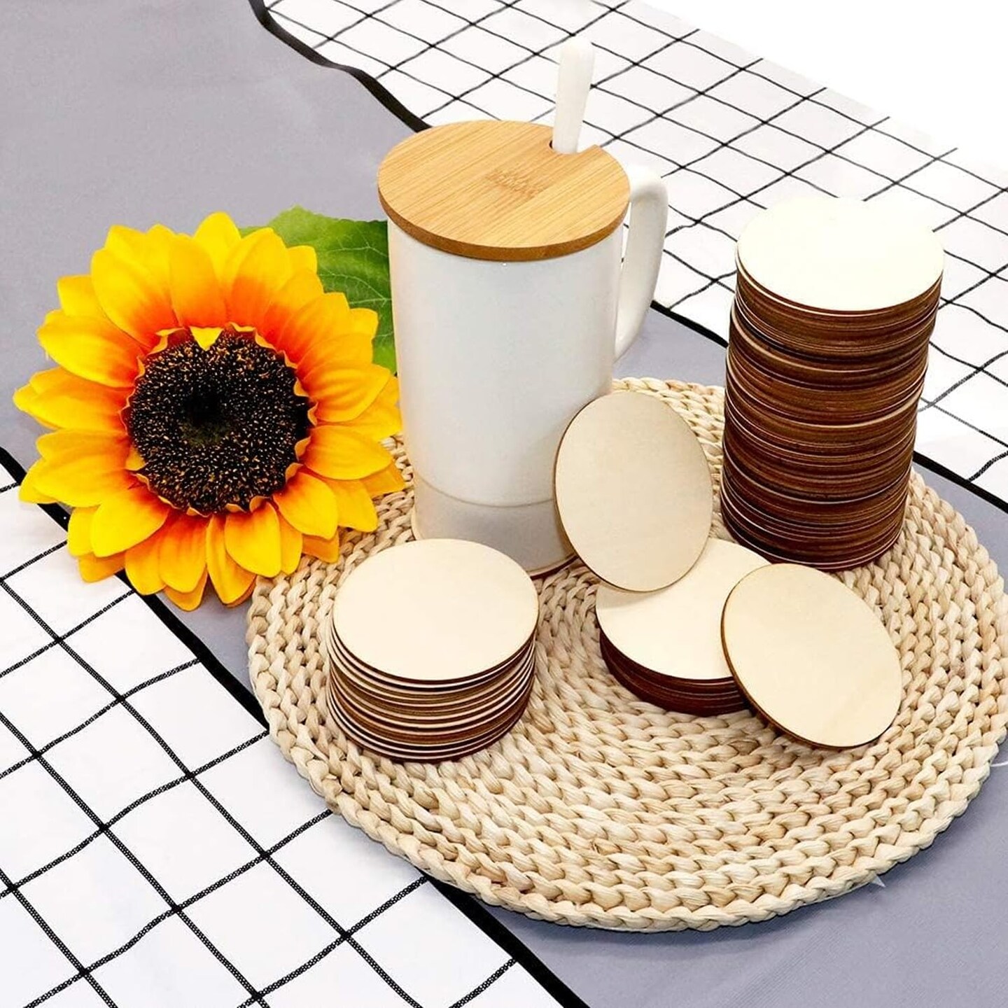 120 Pcs Unfinished Wood Circle Round Disc Blank Natural Wooden Cutout Ornaments for Decoration DIY Craft Art Supplies (Round 2 x 2 x 0.12 inches)