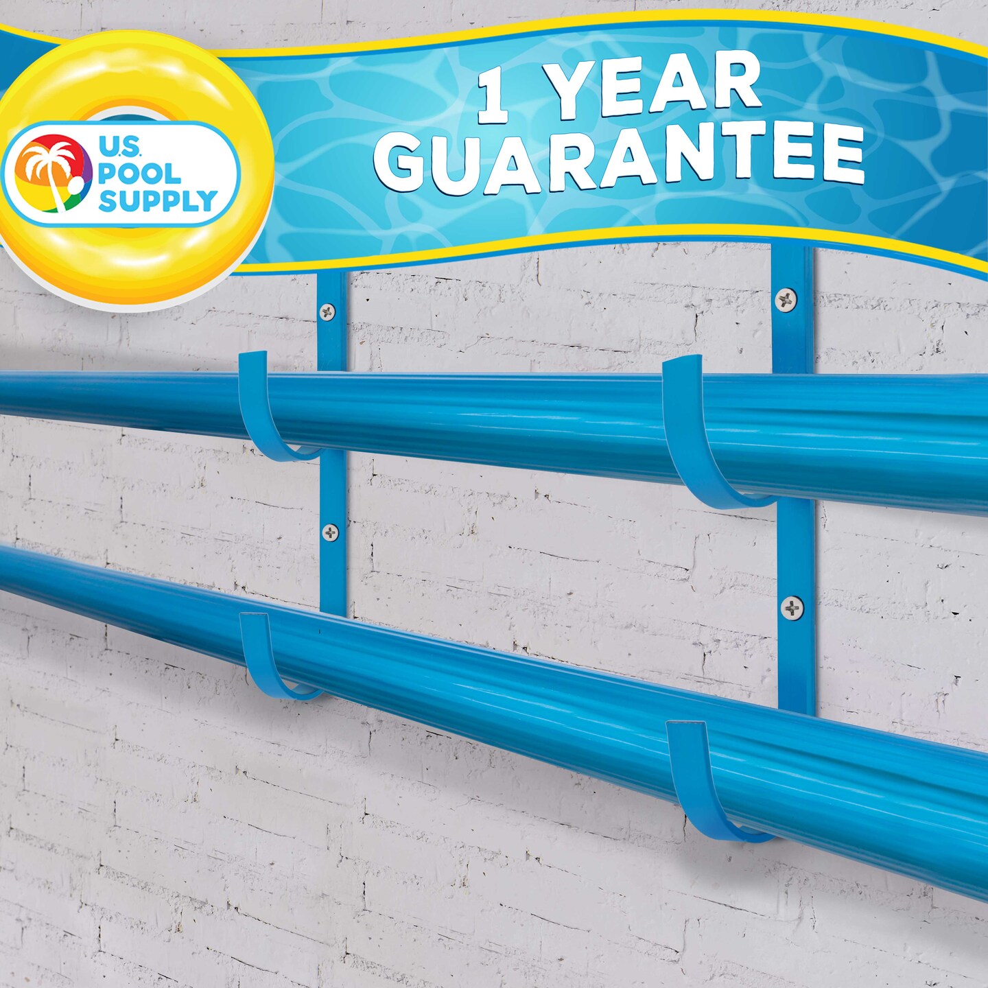 U.S. Pool Supply Set of 2 Blue Aluminum Pool Hangers for Telescopic Poles - Store Poles with Nets, Vacuums, Hoses &#x26; Attachments - Organize Swimming Pool Area, Accessory Equipment