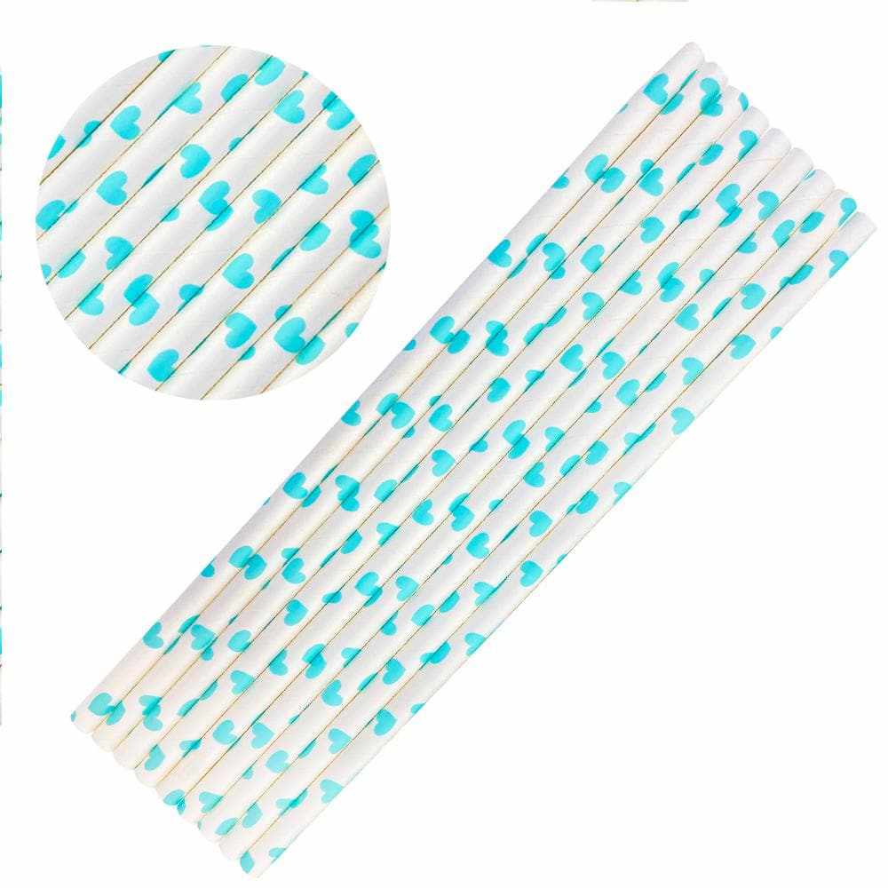 Bakell - Light Blue Heart Polka Dot Cake Pop Party Straws - 24pc
