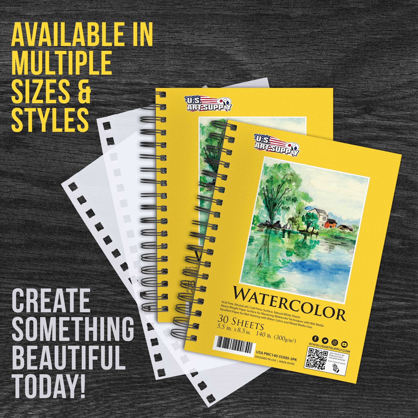 5.5&#x22; x 8.5&#x22; Premium Heavyweight Watercolor Paper Pad, Pack of 3 (30 Sheets Each), 140lb (300gsm) - Spiral Bound, Cold Pressed, Acid-Free, Wet, Water Color Paper - For Artists, Students