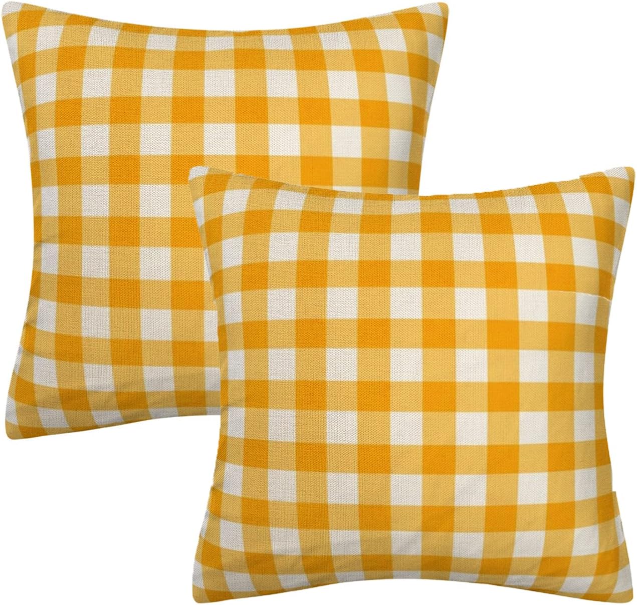 Yellow and White Buffalo Check Plaid Throw Pillow Cover Farmhouse Decorative Throw Pillow Case Indoor Outdoor Cushion Cover Pillowcase for Sofa 18 x 18 Inch Set of 2