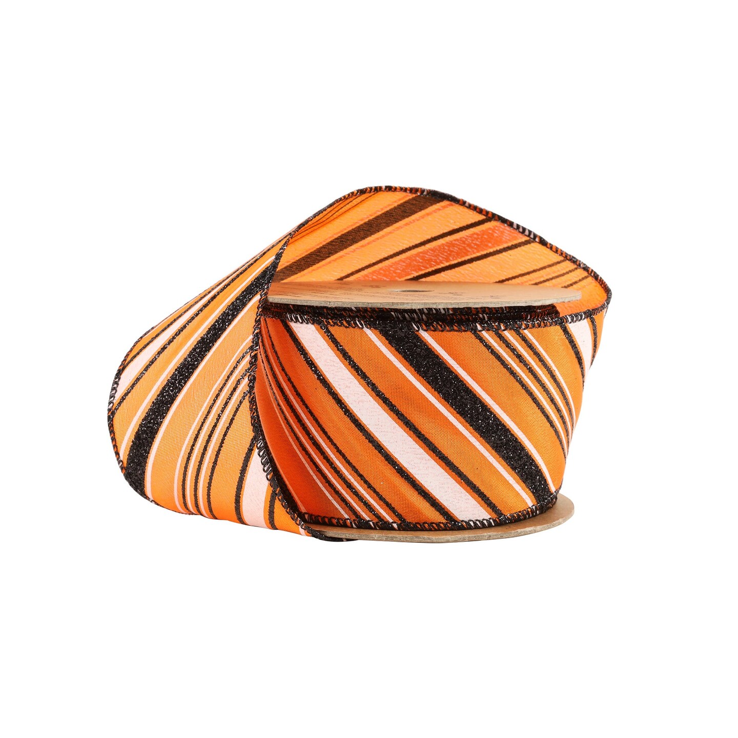 LaRibbons 2 1/2&#x22; Wired Ribbon | Candy Stripe on Orange | 10 Yard Roll