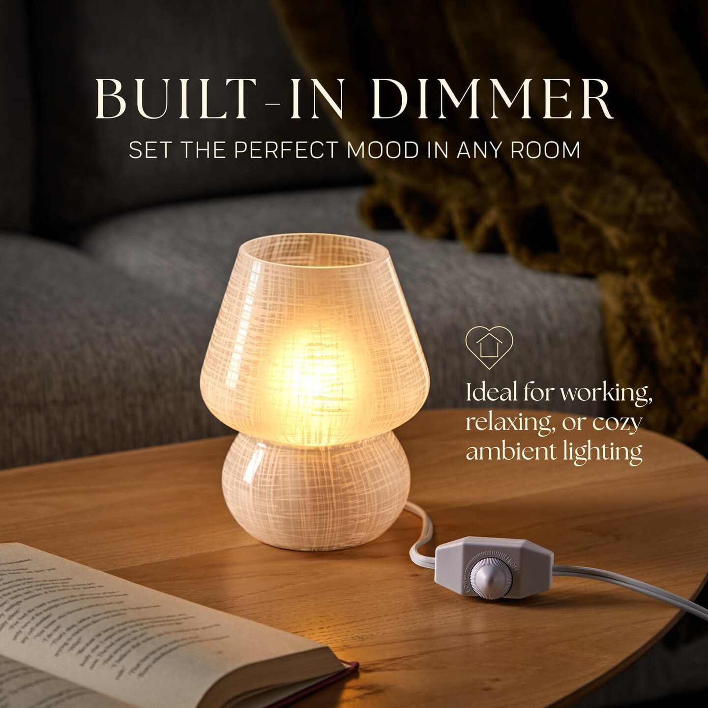 Next Glow Mushroom Lamp - Retro Funky Aesthetic LED White Table Lamp, Dimmable E26 Socket Bulb
