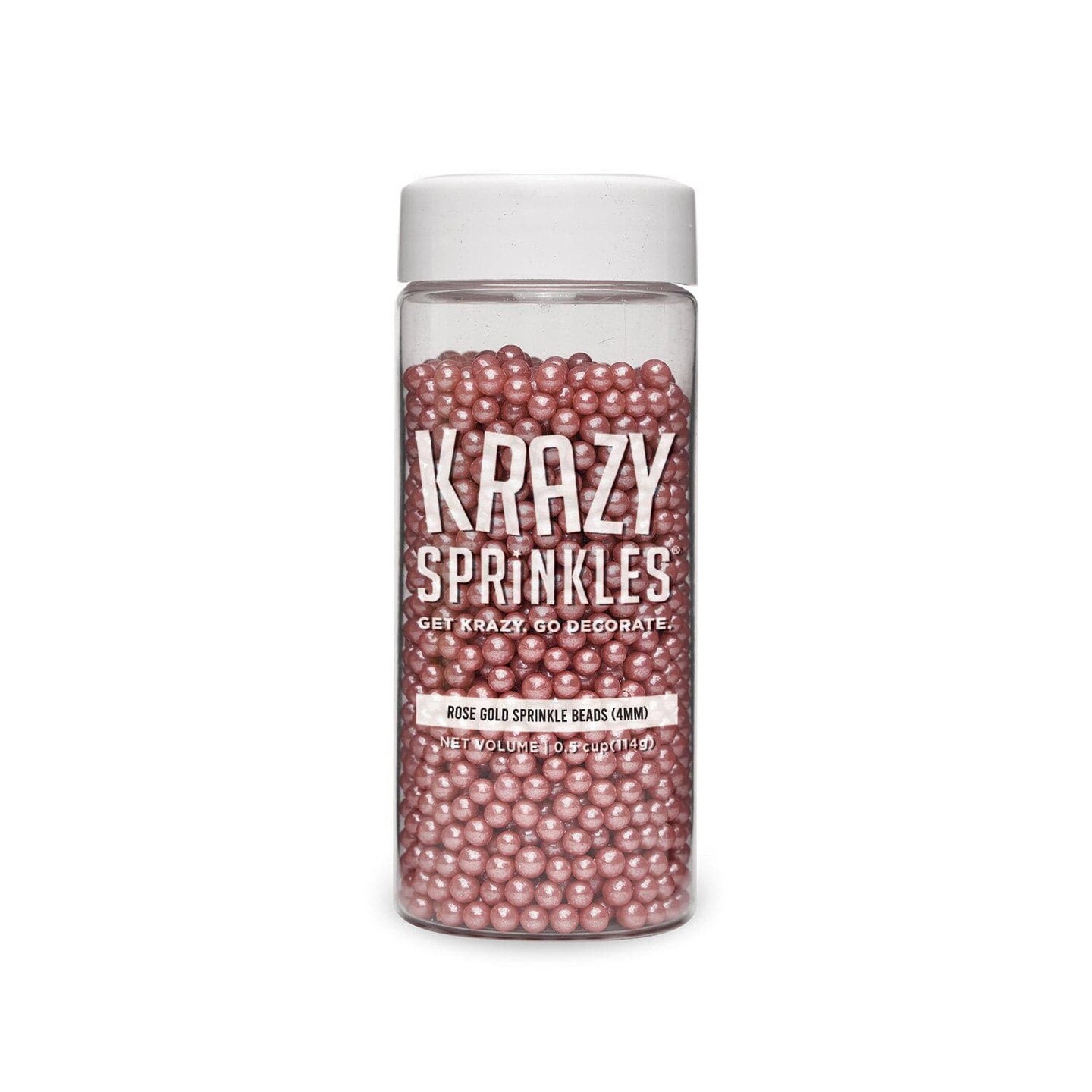 Krazy Sprinkles - Rose Gold Pearl 4mm Beads (1/2 Cup, 1x Jar) for Cakes, Ice Cream & Cookies
