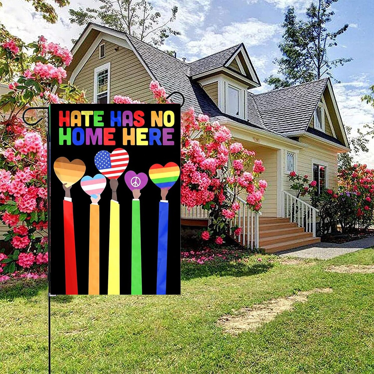 Pride Garden Flag, Rainbow Progress Pride Flags, Double Sided LGBTQ Progress Yard Flag 12x18 Inch for Lesbian Gay Bisexual Pride Month Yard Outdoor Decorations (Love2)