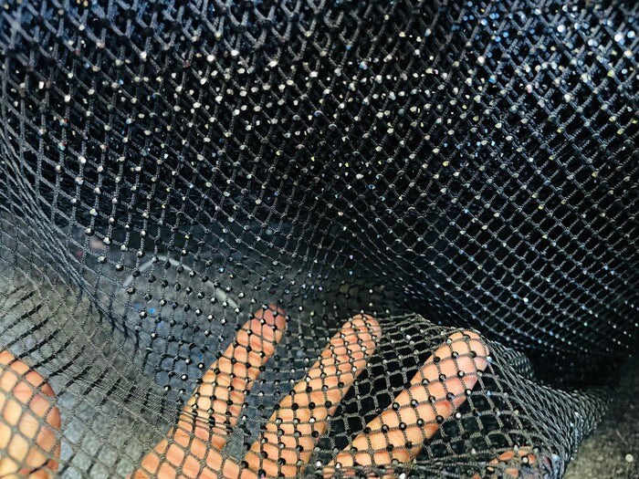 1 Yard Sparkly AB Rhinestone Fishnet Fabric Stretch Mesh for Costumes, D&#xE9;cor, and Apparel
