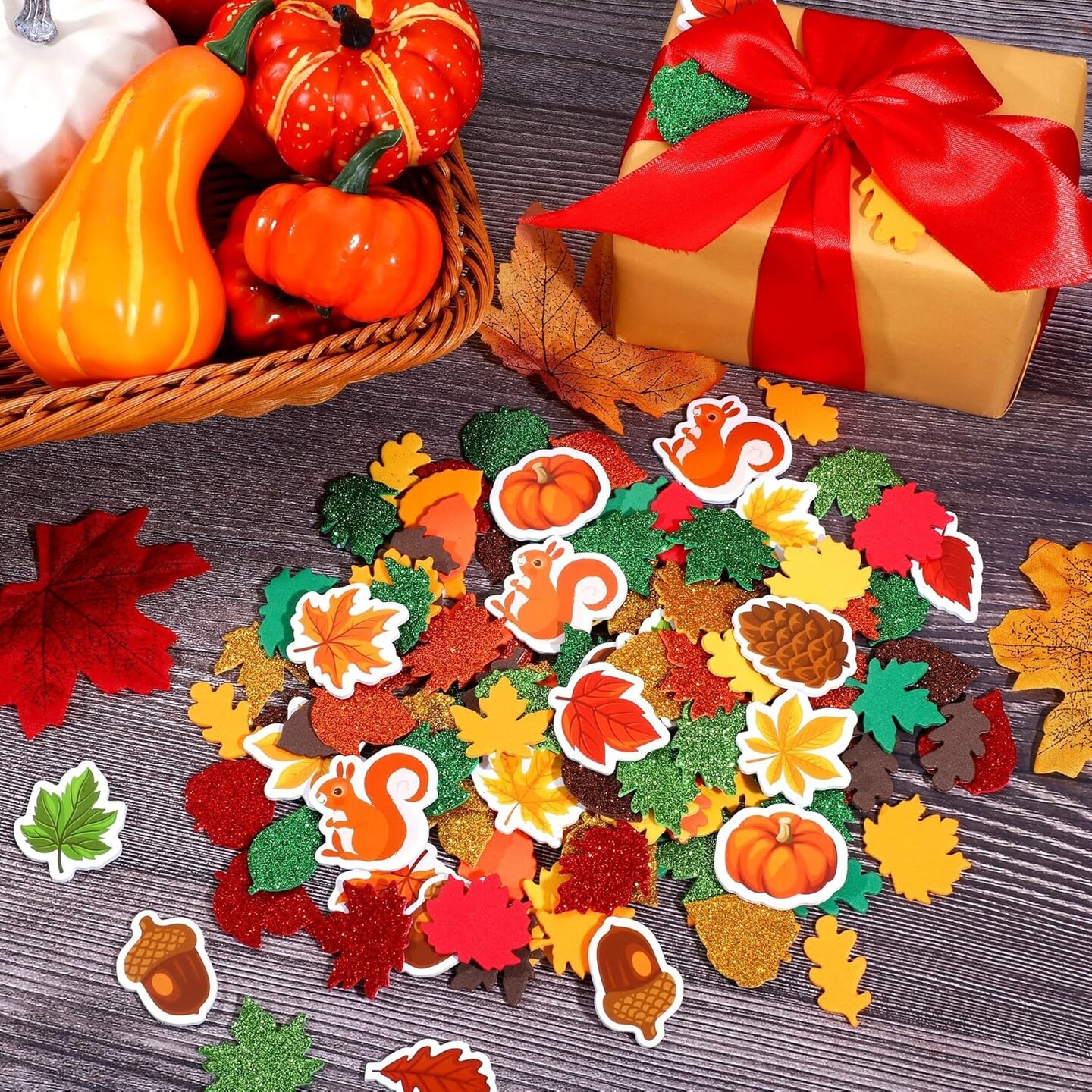 500 Pieces Fall Leaf Foam Stickers Thanksgiving Glitter -multicolor