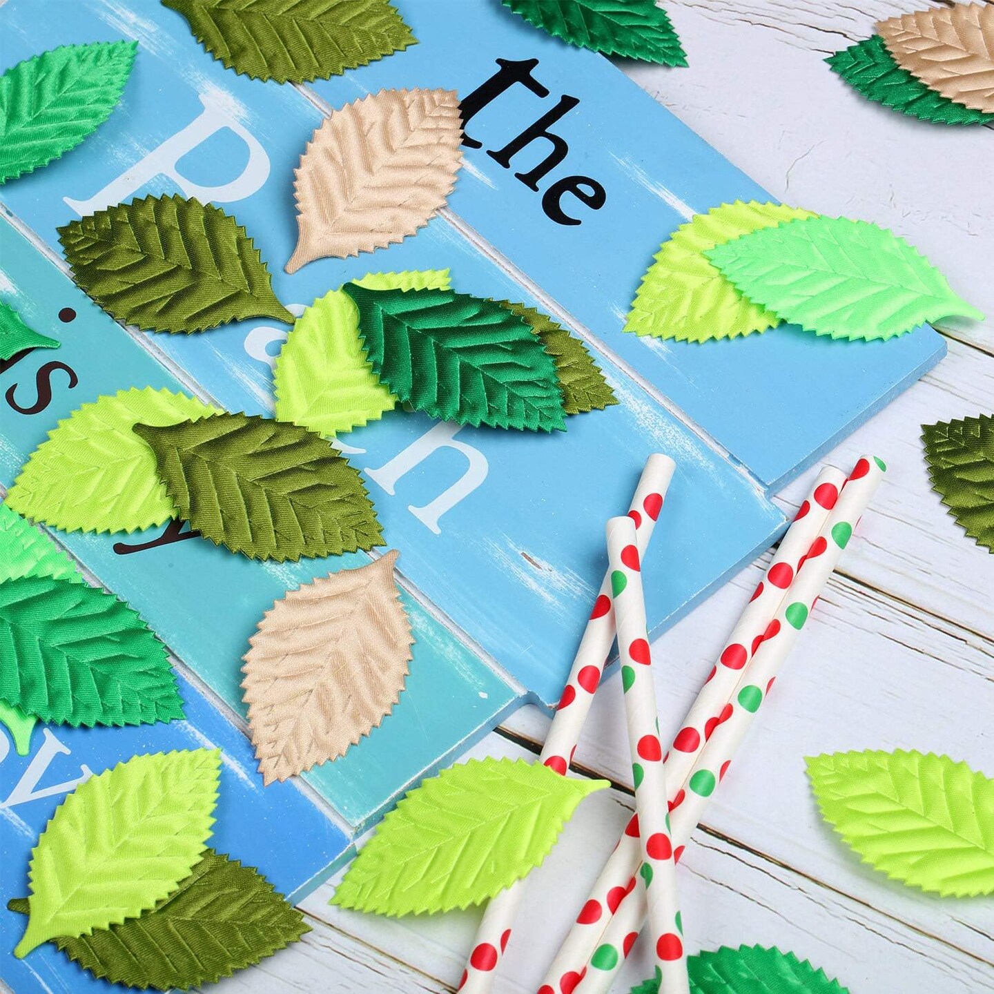 150 Pieces Fake Fabric Leaves for Crafts (Green Series) 2.52"D x 1.38"W x 0.08"H