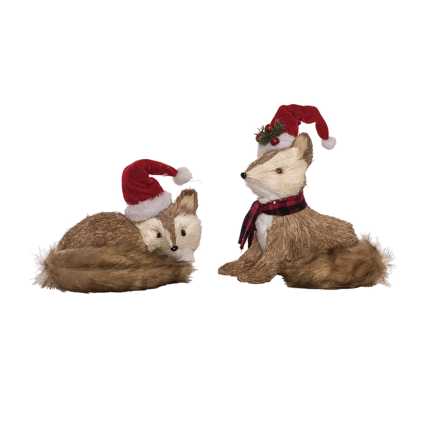 Foam Sisal Fox with Santa Hat Set of 2 Christmas Decor