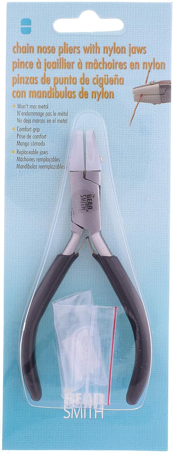 The Beadsmith Double Nylon Jaw Chain Nose Pliers, 4.75 inches (120mm), Black PVC Comfort Grip Handle, with Double Leaf Spring, protects wire when bending and looping