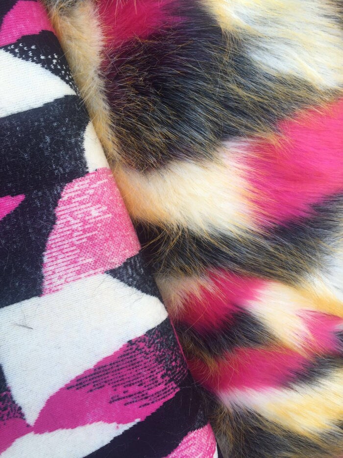 1 Yard Fuchsia Multi Color Jacquard Shaggy Faux Fur Fabric for Apparel and Decor 58/60 Inch Width