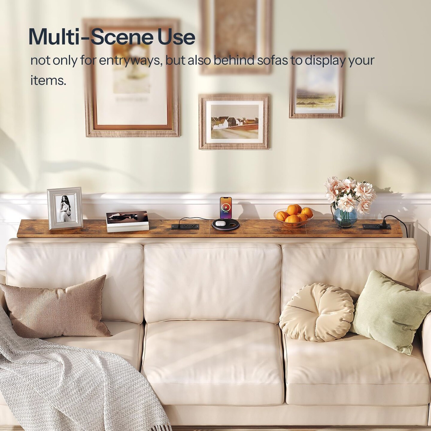 Space-Saving Multi-Functional Sofa or Desk Table with AC and USB Ports