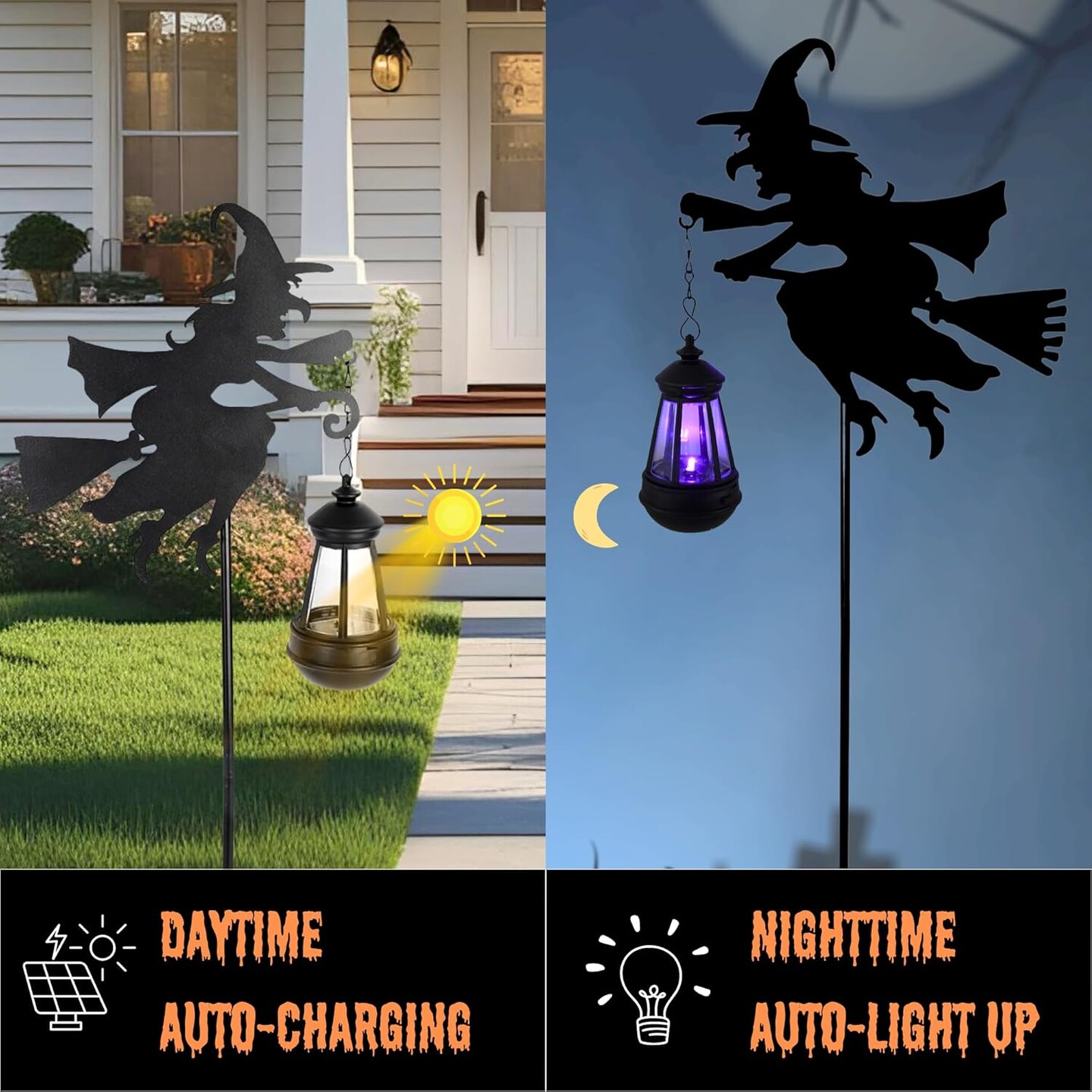 Halloween Decorations Outdoor Witch Solar Lanterns 2 Pack