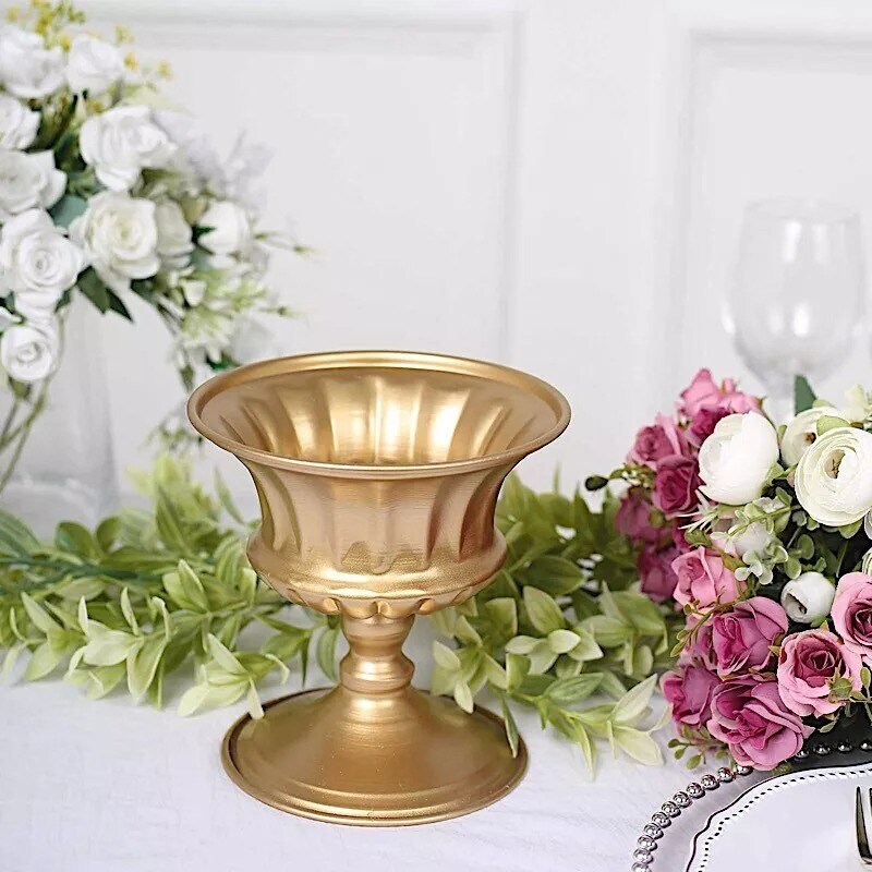 Gold 2 Metal 6&#x22; Roman Style Mini Compote Vases Flower Pots Party Decorations