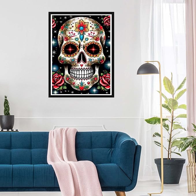 5D Diamond Painting Rose Skeleton Full Drill Paint with Diamond Art Kits for Adults, DIY Skull Flower Painting by Number Kits Cross Stitch Rhinestone Wall Home Decor 30x40cm (12&#x22;x16&#x22;)