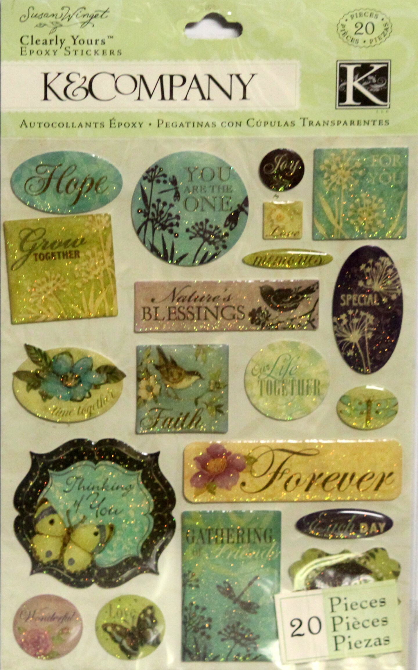 K &#x26; Company Susan Winget Botanical Word Dimensional Clearly Yours Epoxy Stickers