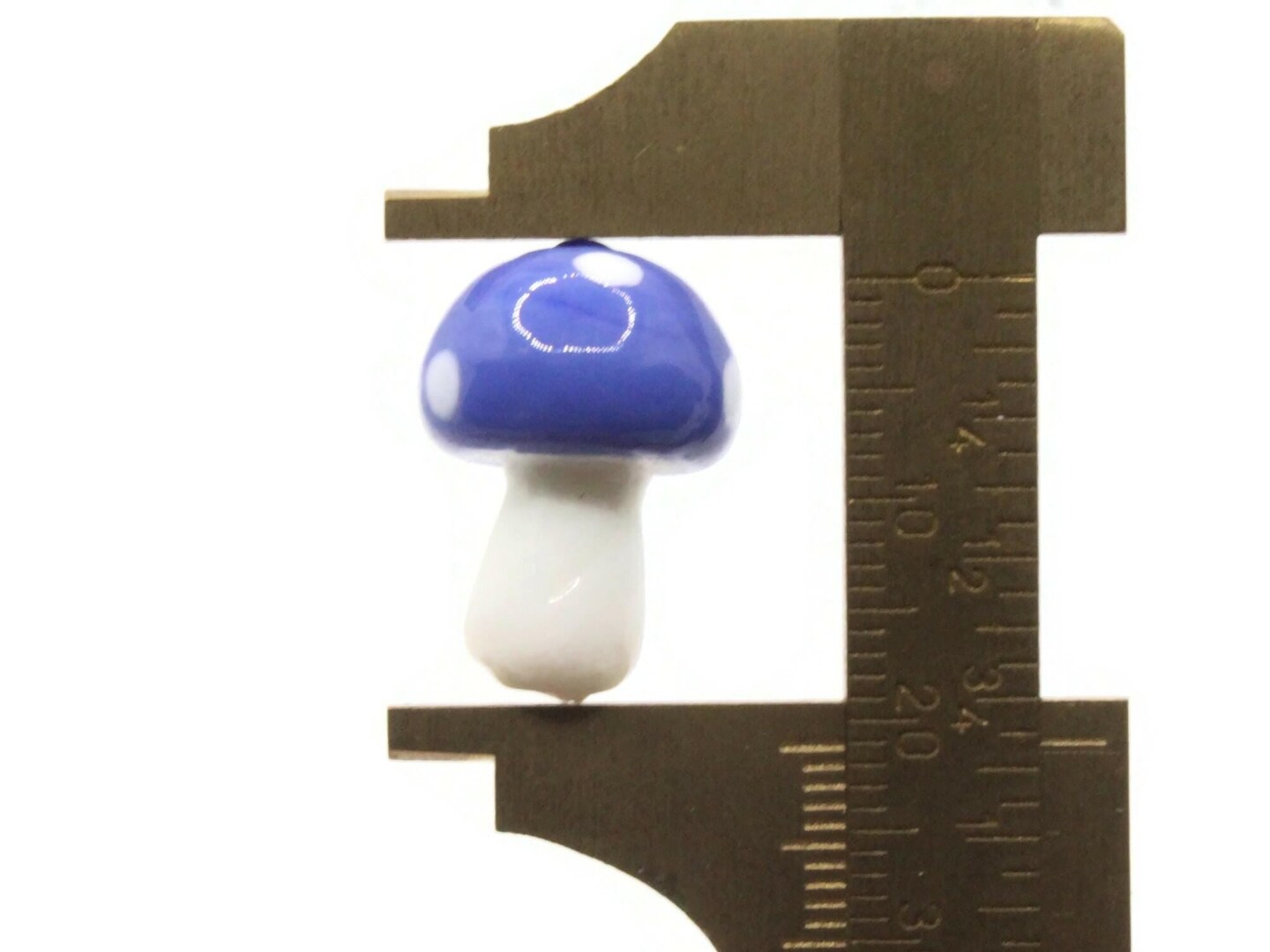 6 19mm Opaque Blue and White Mushroom Polka Dot Lampwork Glass Beads