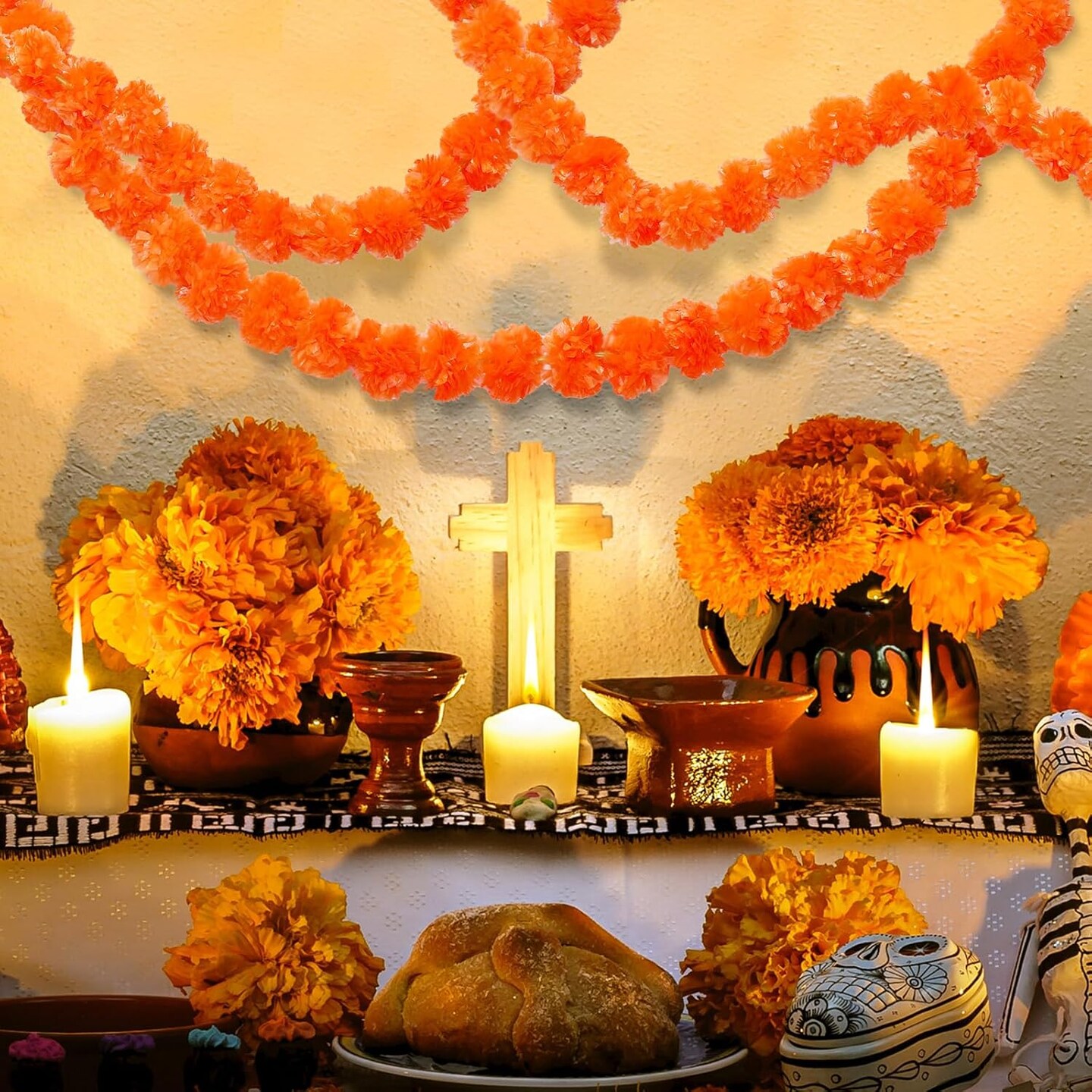 2 Pack 5 ft Marigold Garland Marigold Flowers for Diwali