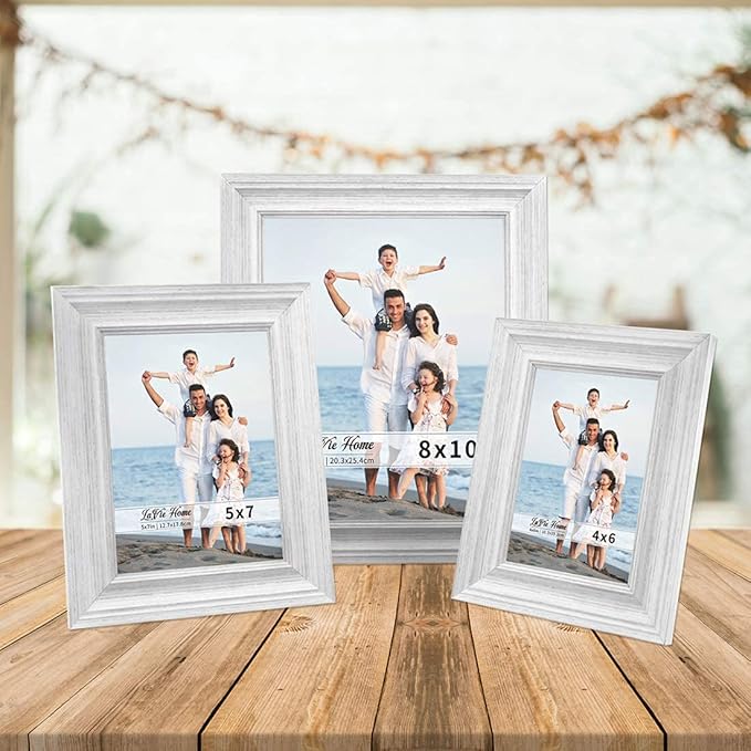 4x6 Picture Frames (3 Pack, White) Rustic Photo Frame Set with High Definition Glass for Wall Mount &#x26; Table Top Display
