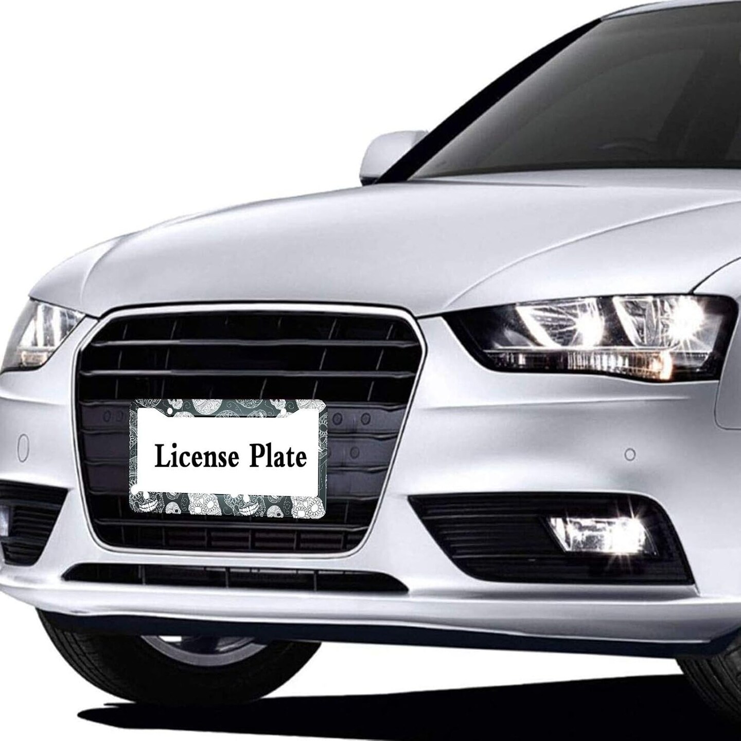 Black and White Sugar Skull License Plate Frame