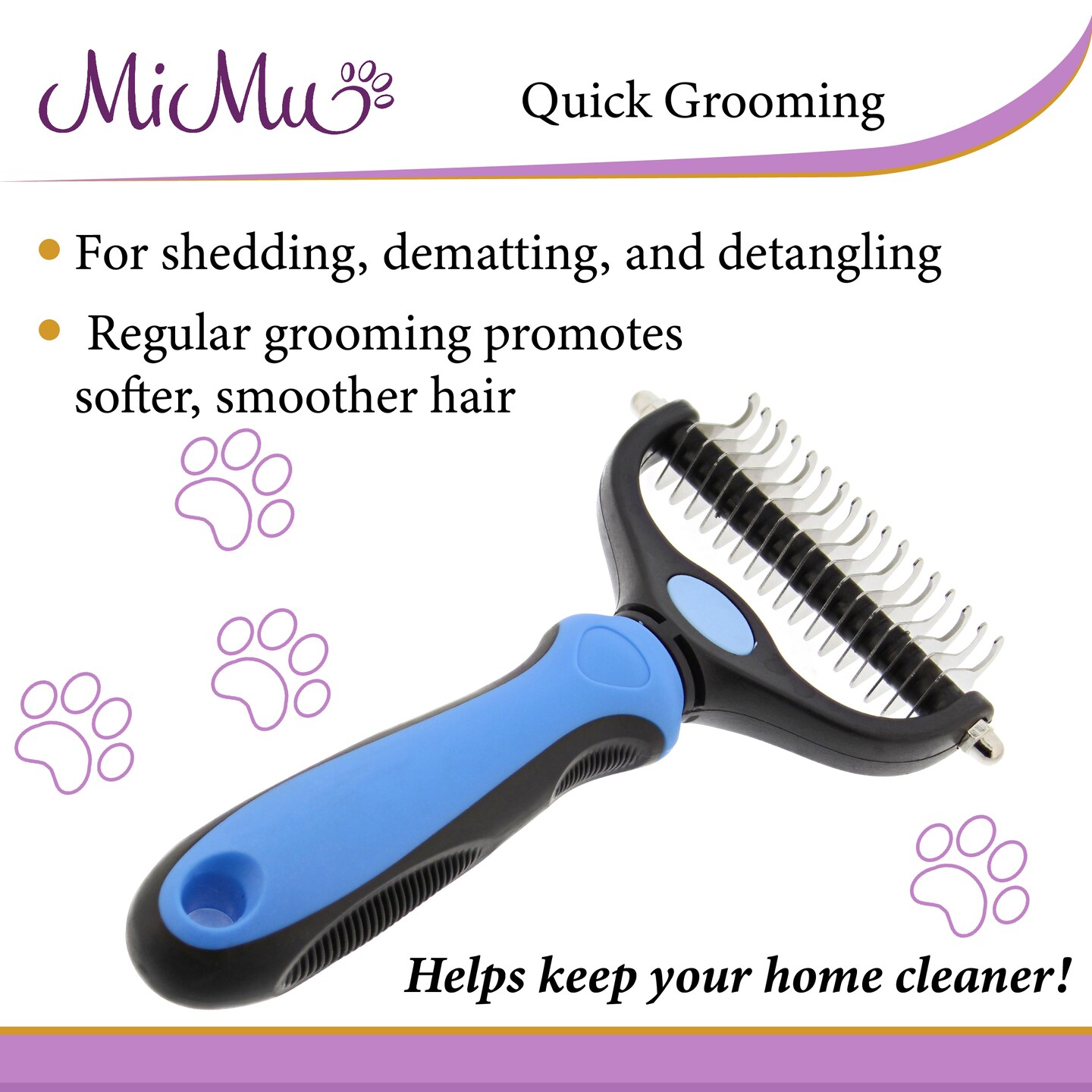 MiMu 2-Sided Dematting Undercoat Dog Rake Brush with Grooming Comb