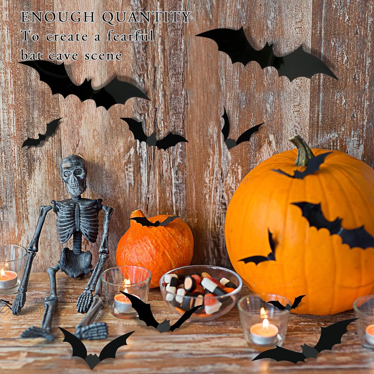 Halloween Decorations Bats Wall Decor Halloween Party Decorations Indoor Outdoor Halloween Decor Supplies, 64 Pcs Reusable PVC 3D Black Bats Stickers for Creepy Home Bathroom Decor