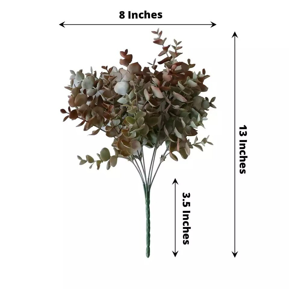 3 pcs 14" tall Green Red Eucalyptus Artificial Greenery Bushes Wedding Party