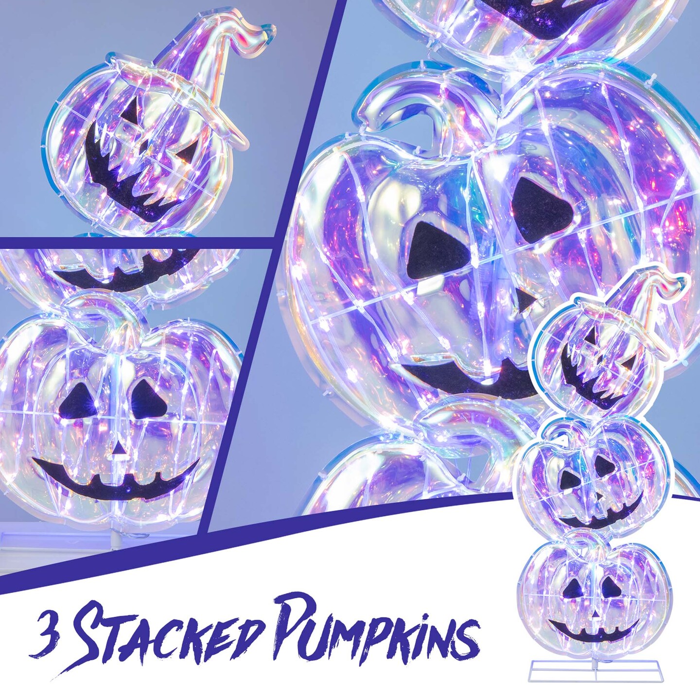 Costway 3.4 FT Halloween Stacked Pumpkins 150 LED Lighted Pumpkin Decoration with Base Standing  for Home Haunted House and Outdoors