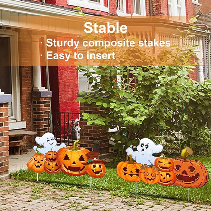 Large Halloween Decorations Outdoor Yard Signs, 2pcs Halloween Ghost Pumpkin Decor Yard Stakes Prop for Lawn Decorations Outdoor Garden Home Party Decor