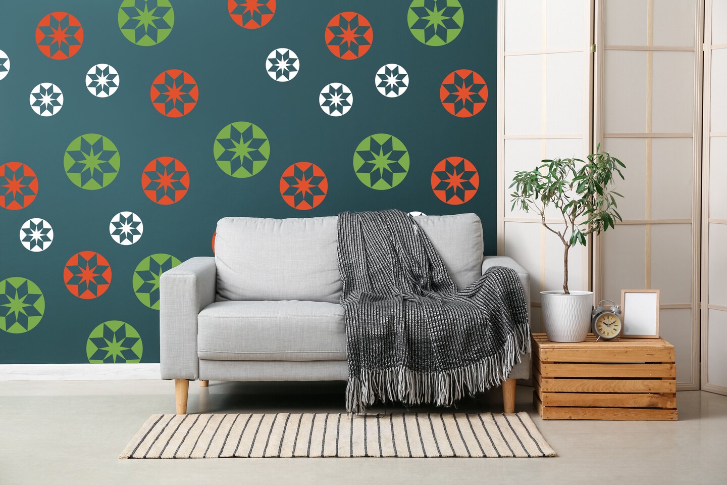 Retro Star Wall Decals Round Geometric Decal Set, 3 Color, Holiday Decor, Cottagecore Wall Decor, Craft Room Decals,