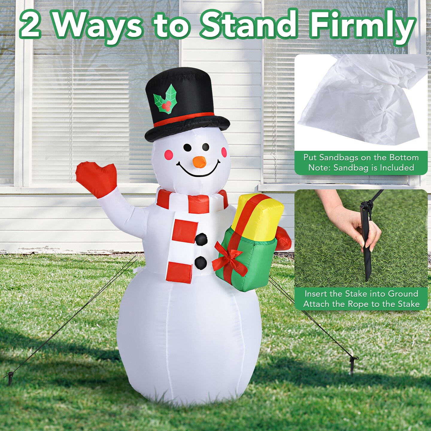 5 FT Tall Snowman Inflatable Blow up Inflatable w/Built-in Colorful LED Lights