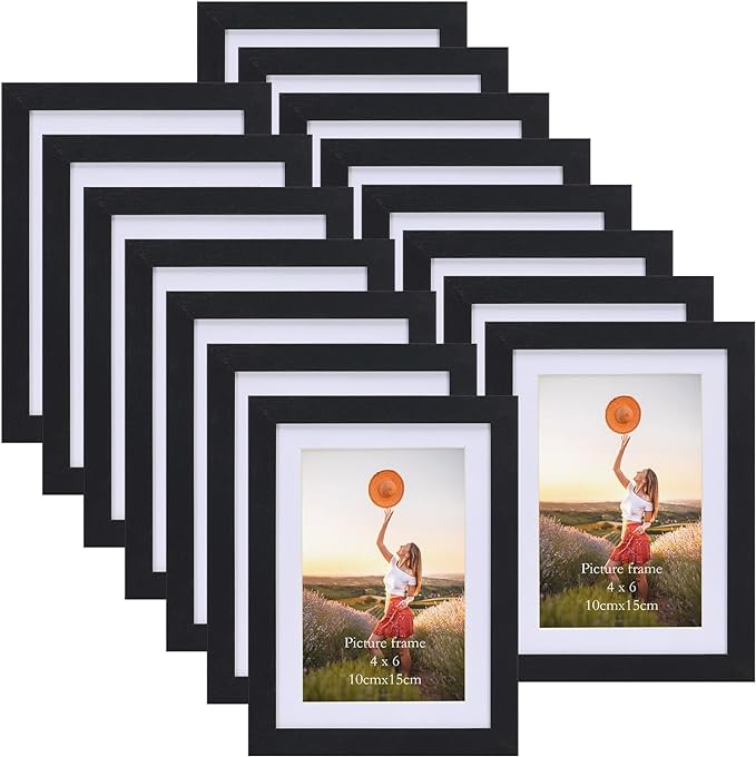 5x7 Picture Frame Black Set of 15, Display Pictures 4x6 with Mat or 5x7 without Mat, Multi Photo Frames for Wall or Tabletop
