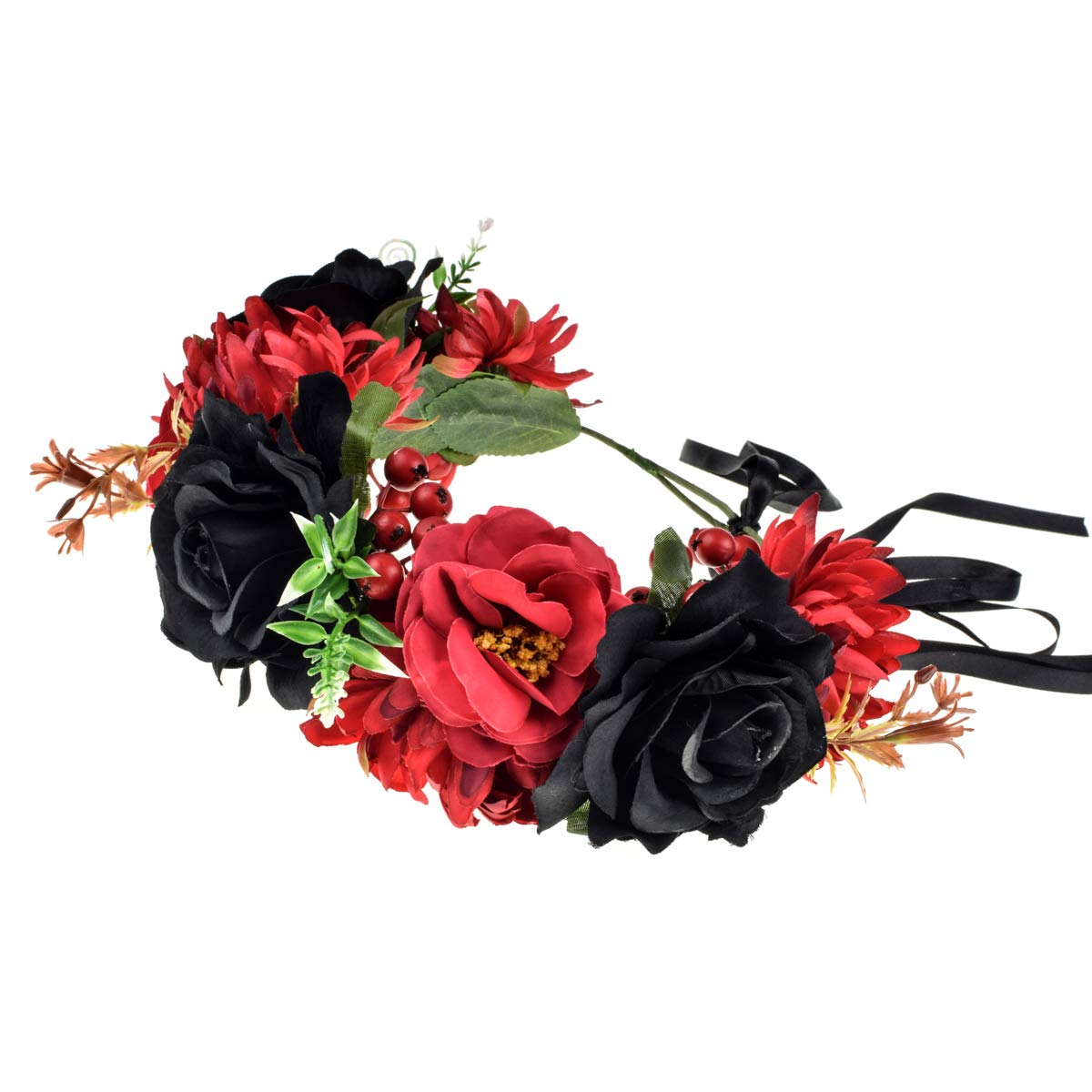 Day of The Dead Flower Headband Rose Flower Crown Headpiece (red black)