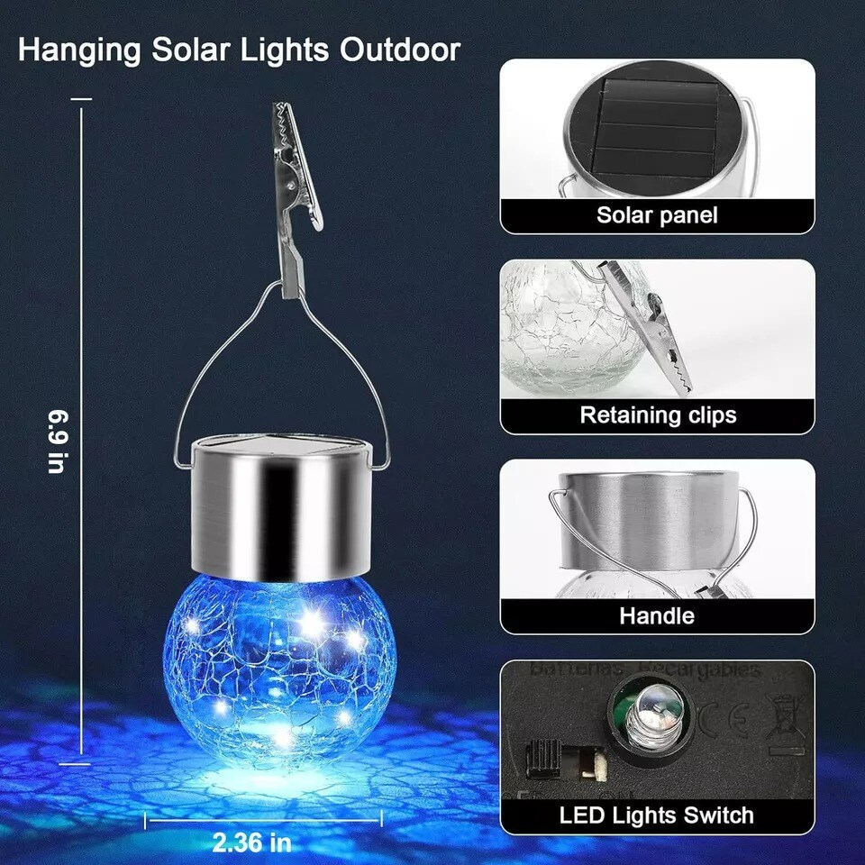 6Pack LED Solar Hang Lights Flickering Flame Lantern Outdoor Garden Decor Lamp