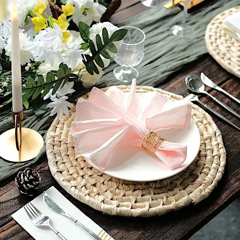 4 Round 15&#x22; Natural Corn Husk Woven Placemats Rustic Tablemats Party Decorations