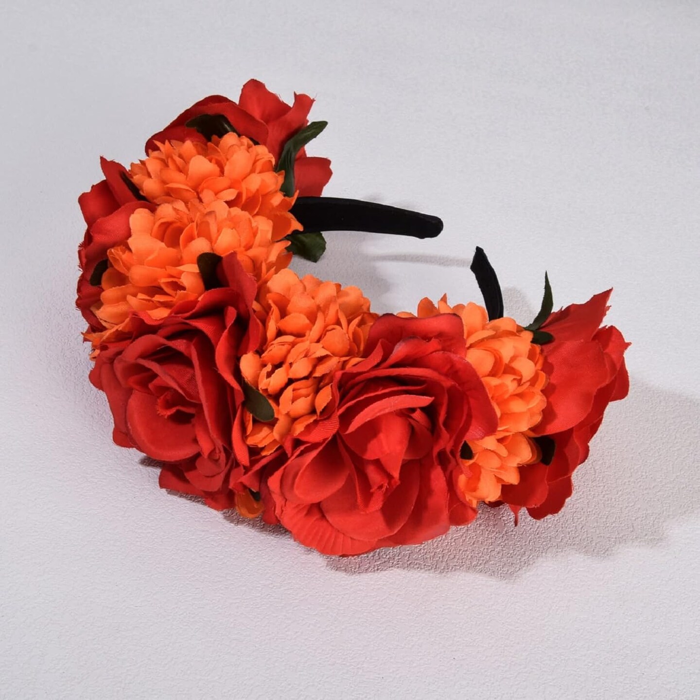 Boho Flower Crown Day of The Dead Floral Headband Festival Cosplay Hair Accessories (style 2 red orange)