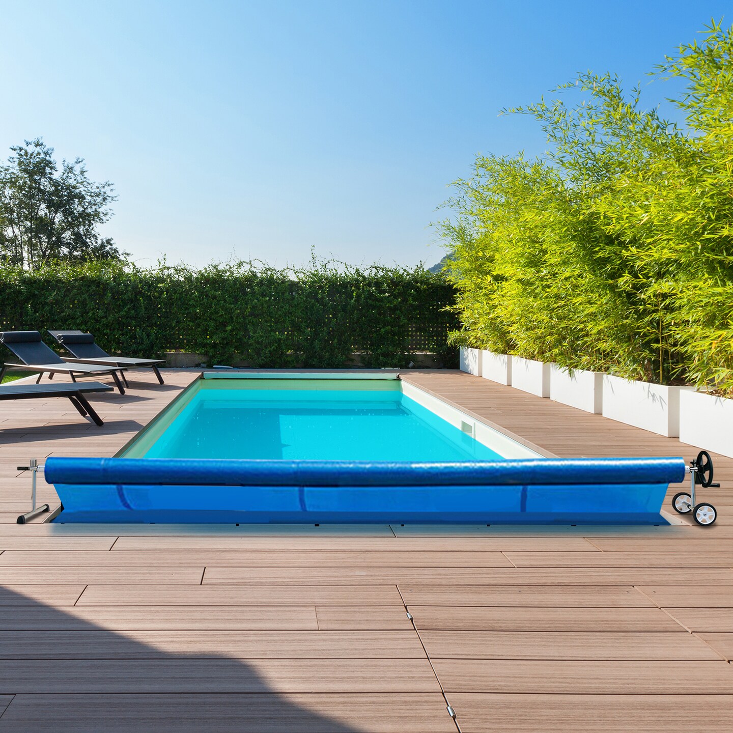 18 Feet Pool Cover Reel Set with Hand Crank and Wheels