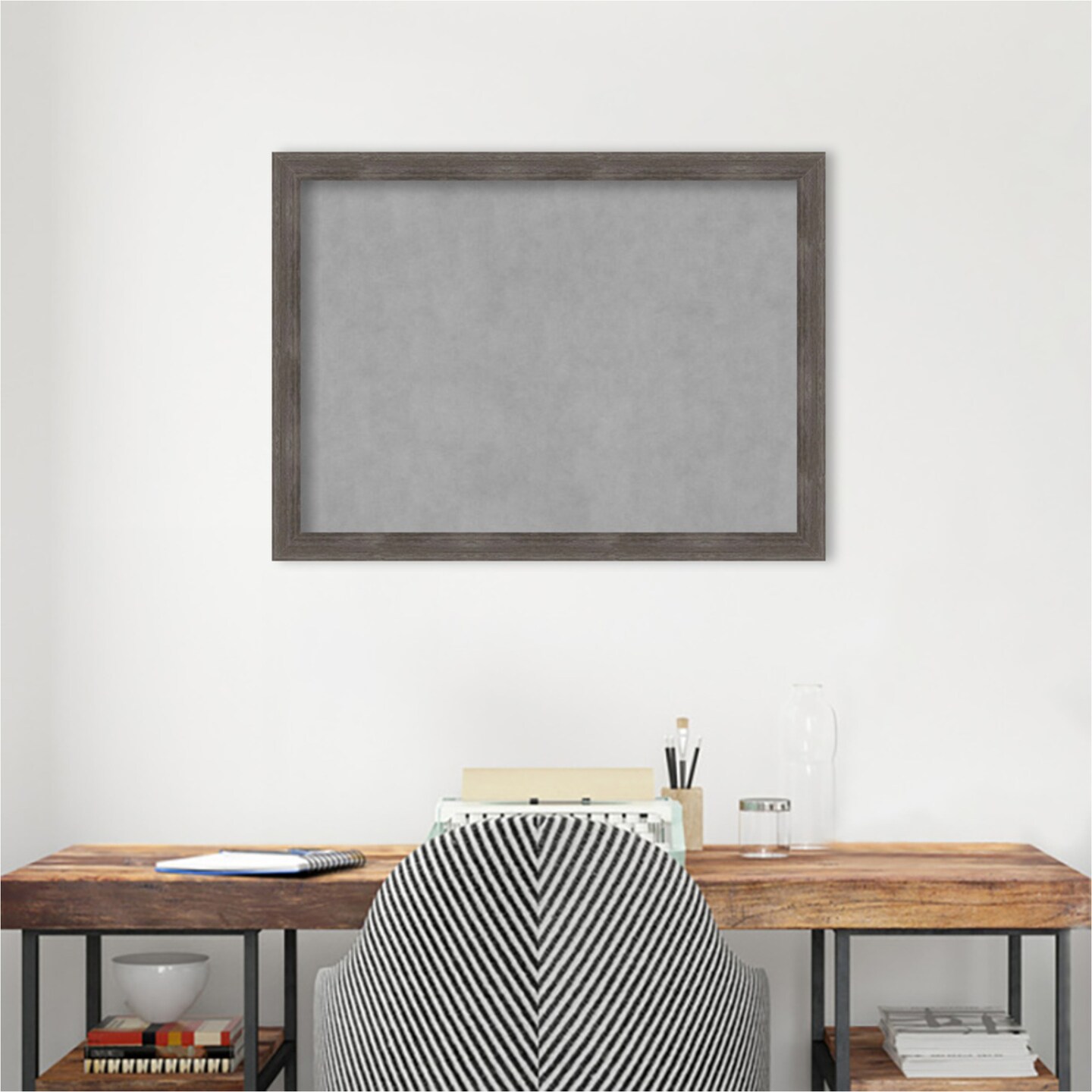 Pinstripe Lead Grey Wood Framed Magnetic Board