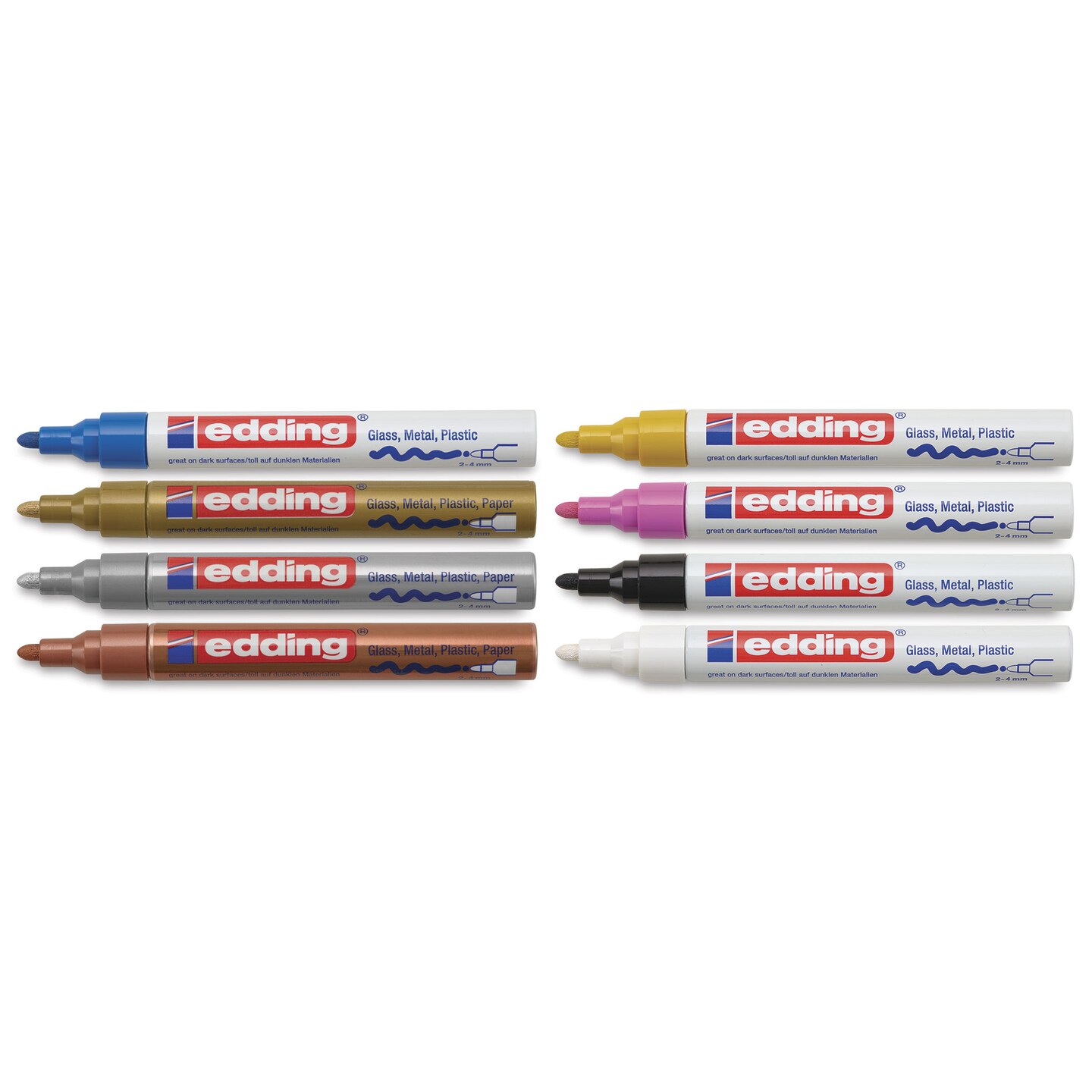 Edding Gloss Paint Markers - Assorted Colors, Set of 8, Round Nib, 2-4 mm