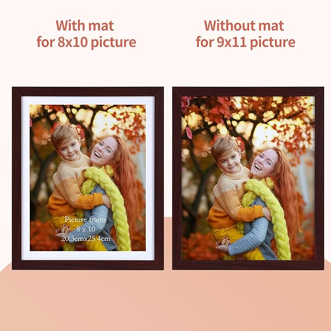 8x10 Picture Frame Set of 15, Display Pictures 8x10 with Mat or 9x11 without Mat, Multi Photo Frames for Wall Mounting or Tabletop Display, Dark Red