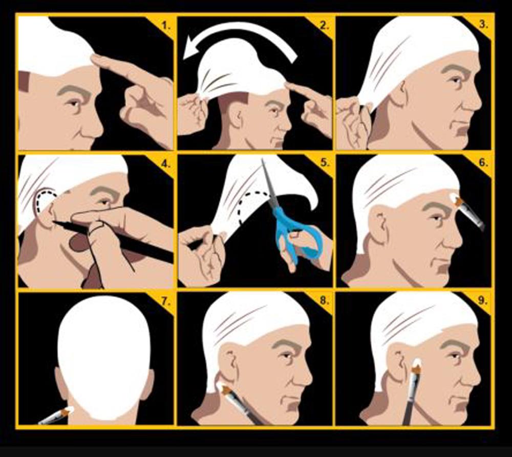 Bald Cap White Ghost Mime Latex Professional Sculptured Cap Tinsley Transfers