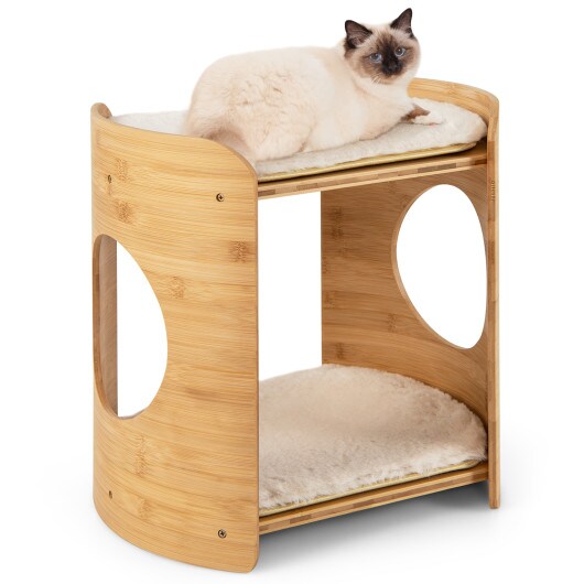 2-tier Cute Small Cat Tree For Indoor Cats with Wicker Frame