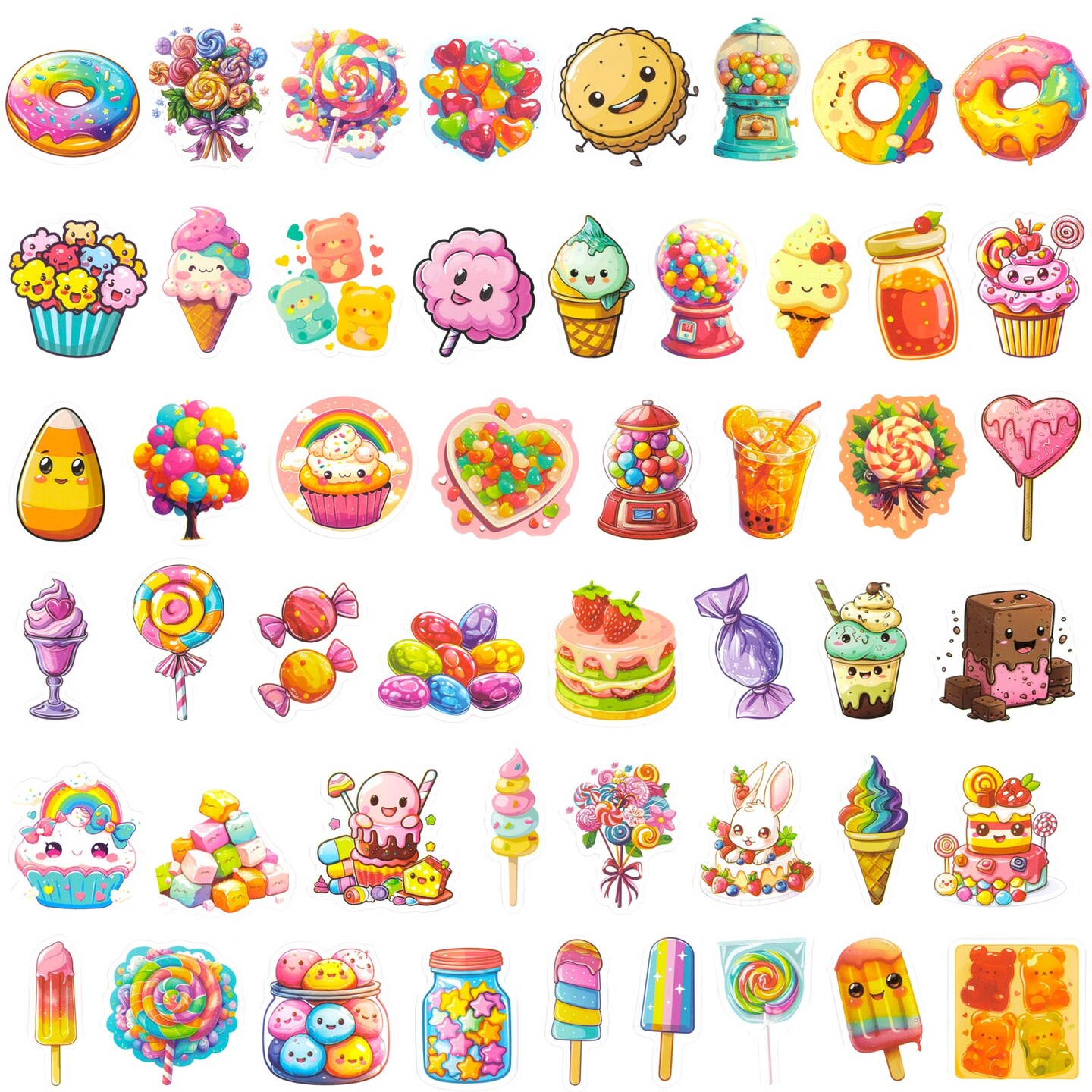 Wrapables Waterproof Vinyl Stickers for Water Bottles, Laptop, Phones, Skateboards, Decals for Teens, 100pcs Sweet Treats